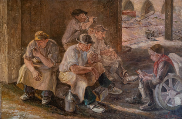 Grand tableau de Joseph Lacasse (1894-1075) Le dîner des carriers au pays blanc